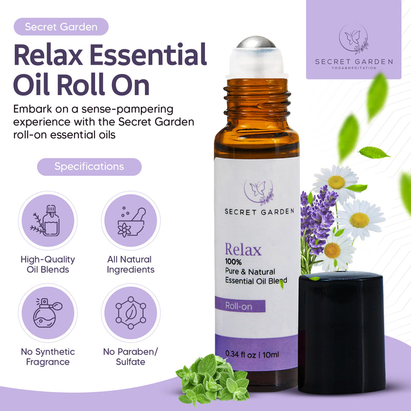 Premium Essential Oil Roll On (10ml) _ Essential Oil Blends for Aromatherapy, Massage, Skincare, Breath _ Relax/ Breathe/ Energy/ 3 Oil Set - Secret Garden USA